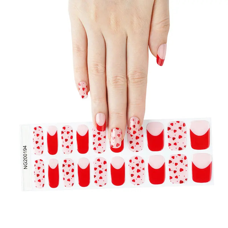 Stickers With Gel Polish Heart-To-Heart Style French — Semi-Cured Gel Nail Wraps