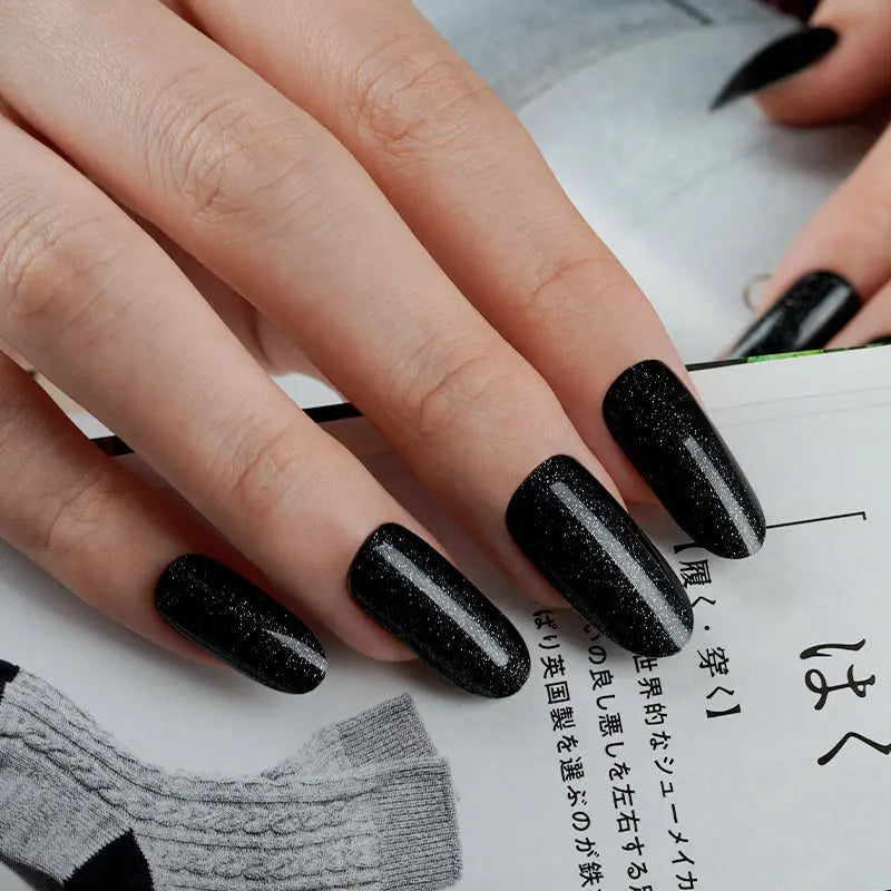 Glitter Black — Semi-Cured Gel Nail Wraps