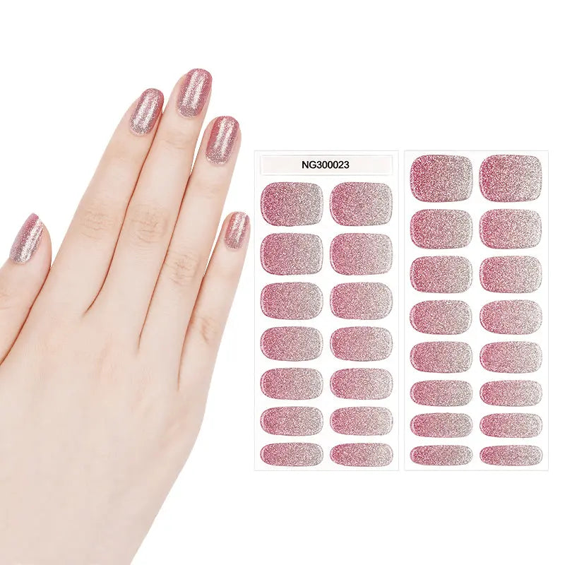 Ombre Pink Glitter Gel Strips — Semi-Cured Gel Nail Wraps