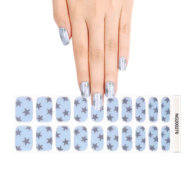 Press On Holographic Laser Powder Astral Blue Sparkle Adhesives — Semi-Cured Gel Nail Wraps