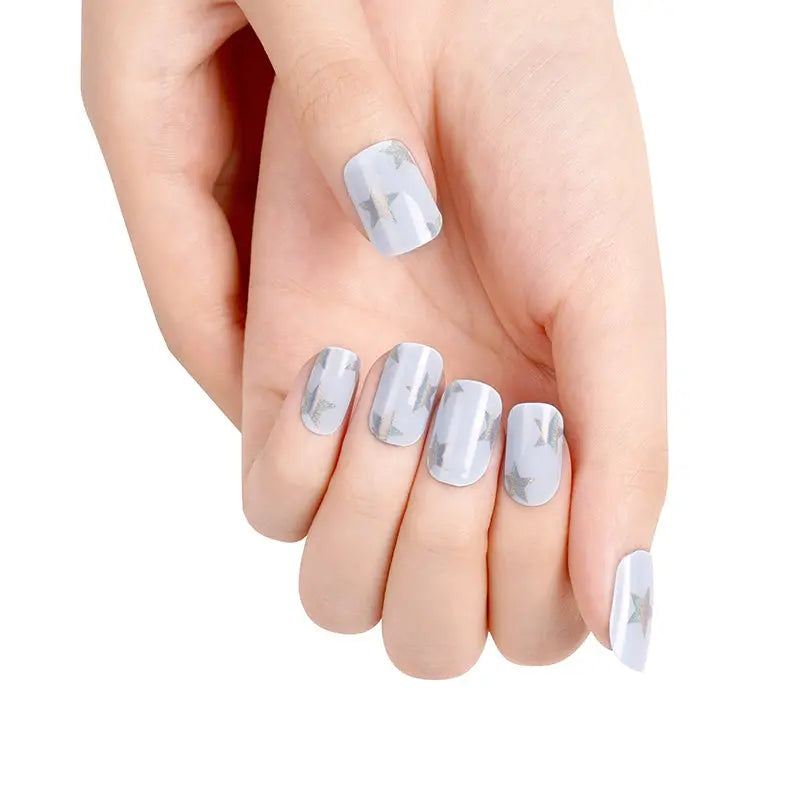 Press On Holographic Laser Powder Astral Blue Sparkle Adhesives — Semi-Cured Gel Nail Wraps