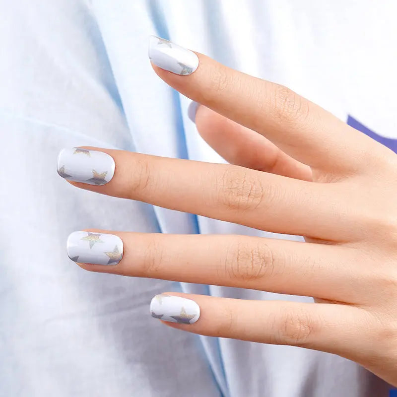 Press On Holographic Laser Powder Astral Blue Sparkle Adhesives — Semi-Cured Gel Nail Wraps