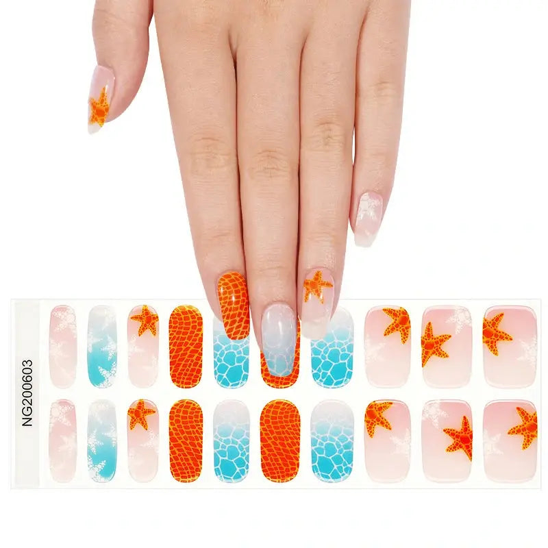 Starfish & Ocean Gel Stickers Designs Summer — Semi-Cured Gel Nail Wraps