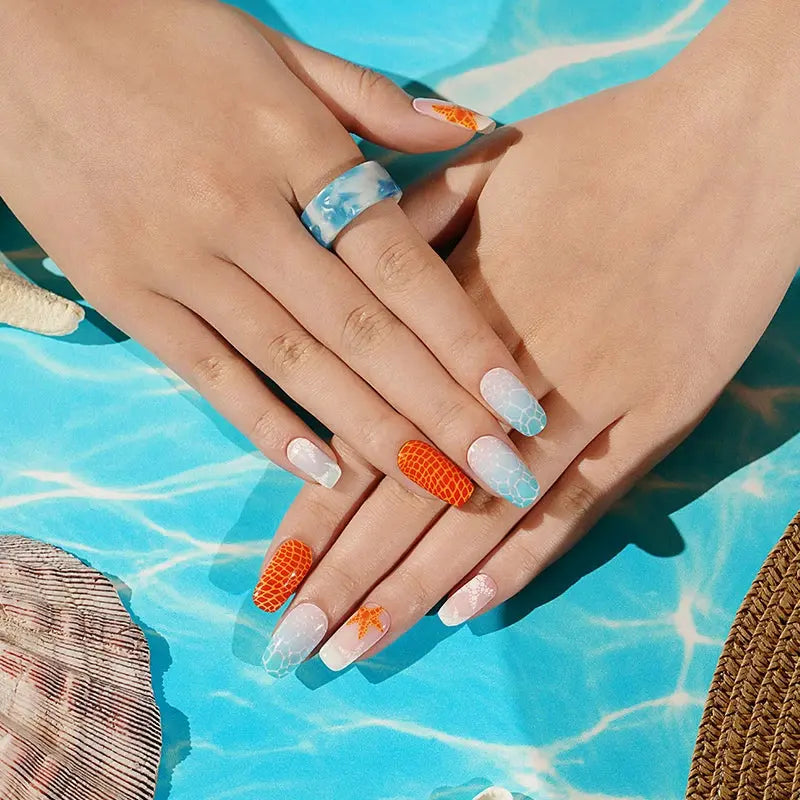 Starfish & Ocean Gel Stickers Designs Summer — Semi-Cured Gel Nail Wraps