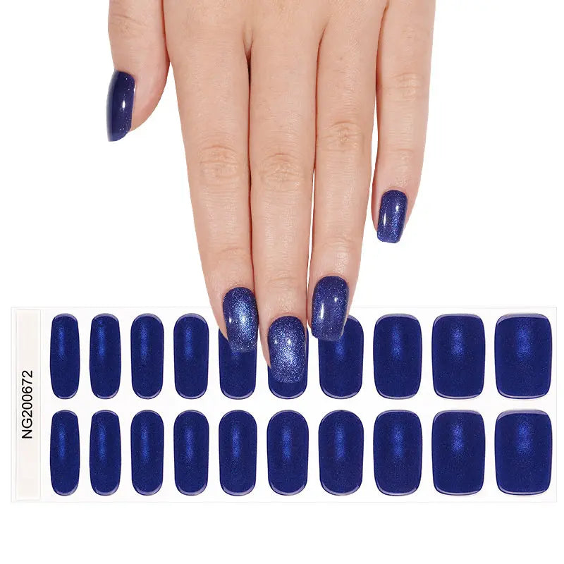 Customizable Blue Cat-eye Gel Stickers For Brands — Semi-Cured Gel Nail Wraps