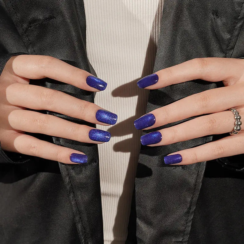 Customizable Blue Cat-eye Gel Stickers For Brands — Semi-Cured Gel Nail Wraps