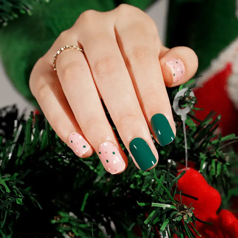 Customizable Christmas Gel Stickers Green For Brands — Semi-Cured Gel Nail Wraps