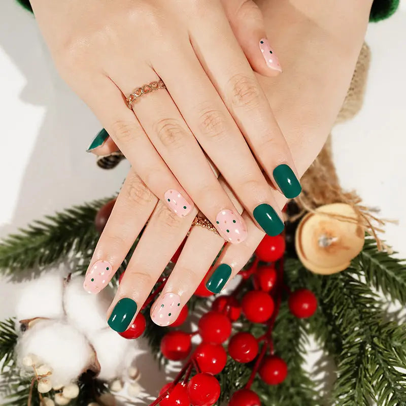 Customizable Christmas Gel Stickers Green For Brands — Semi-Cured Gel Nail Wraps