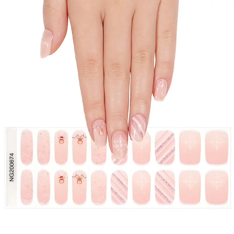 Customizable Christmas Reindeer Gel Stickers For Brands — Semi-Cured Gel Nail Wraps