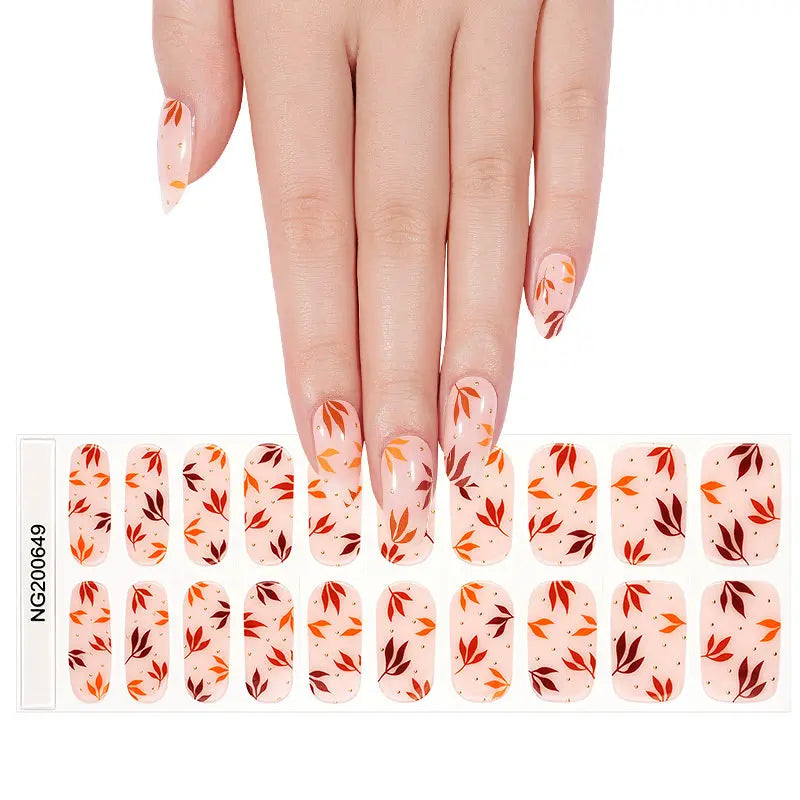 Customizable Fall Gel Stickers Leaves For Brands — Semi-Cured Gel Nail Wraps