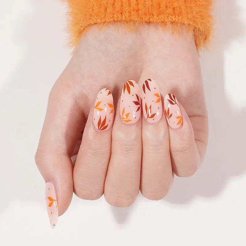 Customizable Fall Gel Stickers Leaves For Brands — Semi-Cured Gel Nail Wraps
