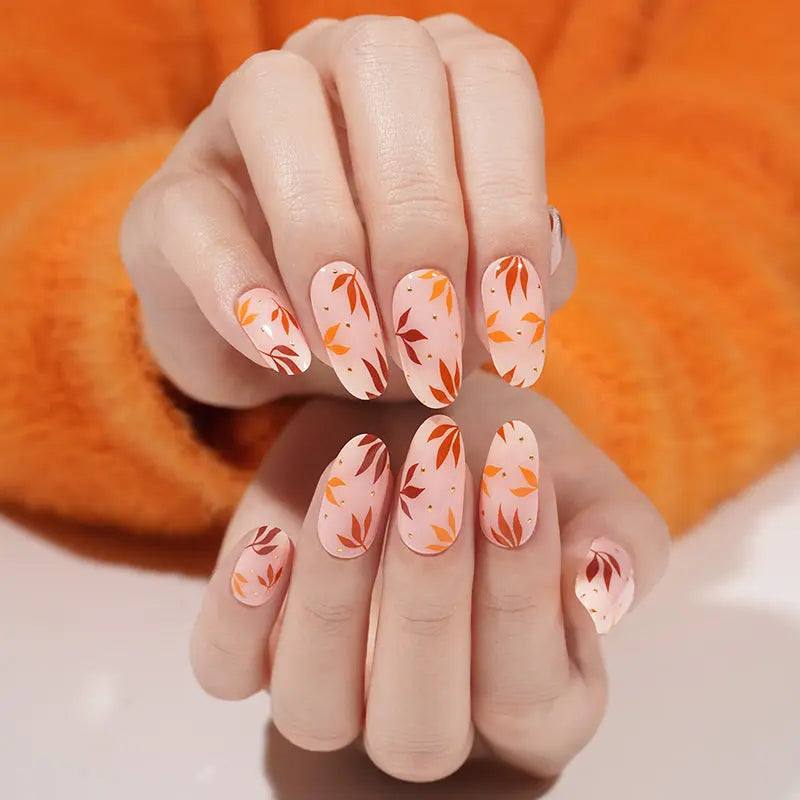 Customizable Fall Gel Stickers Leaves For Brands — Semi-Cured Gel Nail Wraps
