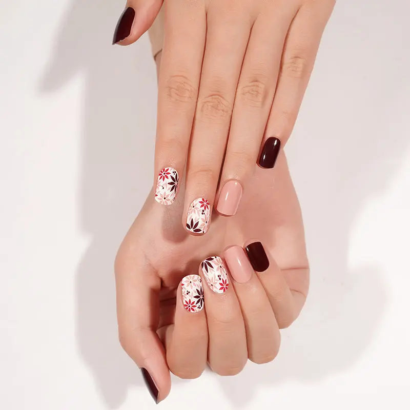 Customizable Floral Gel Stickers Fall For Brands — Semi-Cured Gel Nail Wraps