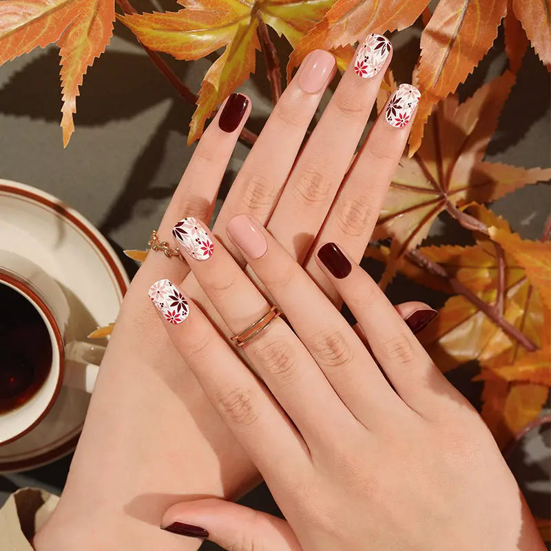Customizable Floral Gel Stickers Fall For Brands — Semi-Cured Gel Nail Wraps
