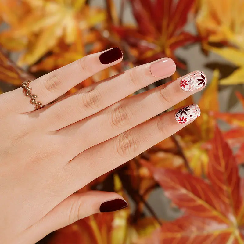 Customizable Floral Gel Stickers Fall For Brands — Semi-Cured Gel Nail Wraps