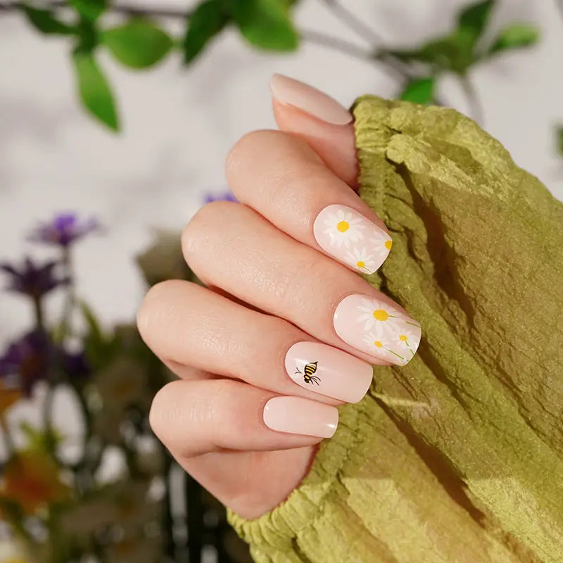 Customizable Flower Gel Stickers Honeybee For Brands — Semi-Cured Gel Nail Wraps