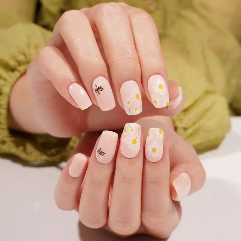 Customizable Flower Gel Stickers Honeybee For Brands — Semi-Cured Gel Nail Wraps