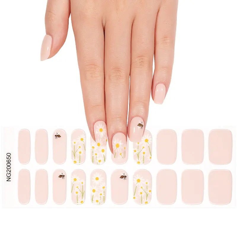Customizable Flower Gel Stickers Honeybee For Brands — Semi-Cured Gel Nail Wraps