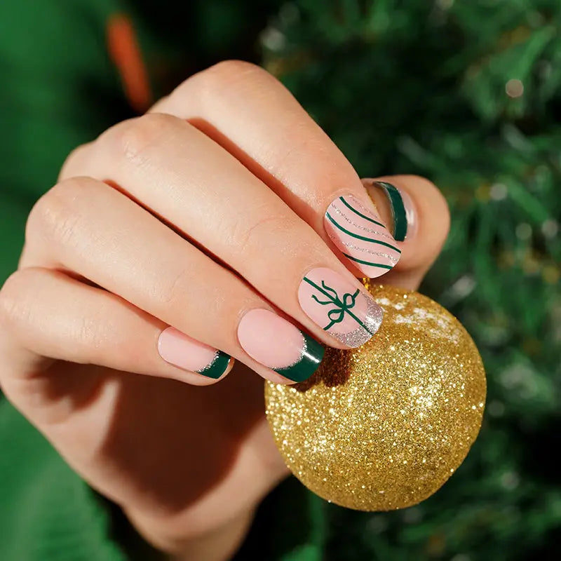 Customizable French Gel Stickers Christmas For Brands — Semi-Cured Gel Nail Wraps