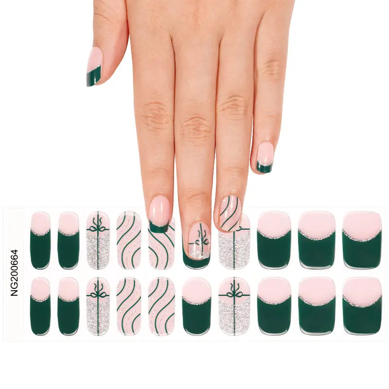 Customizable French Gel Stickers Christmas For Brands — Semi-Cured Gel Nail Wraps