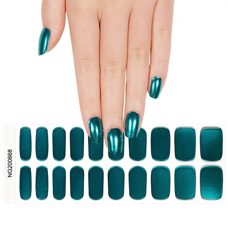 Customizable Mirror Gel Stickers Green For Brands — Semi-Cured Gel Nail Wraps
