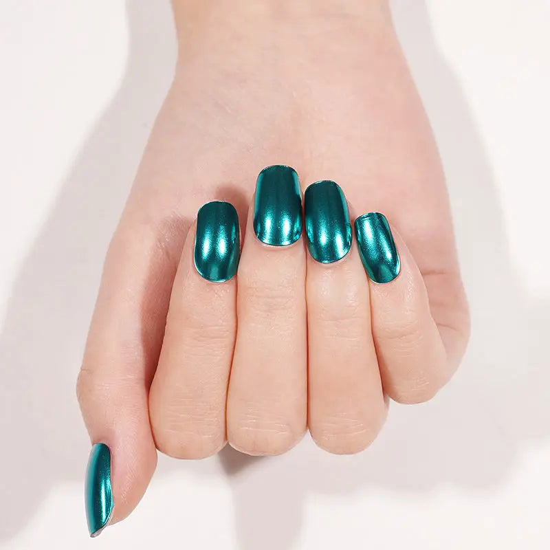 Customizable Mirror Gel Stickers Green For Brands — Semi-Cured Gel Nail Wraps