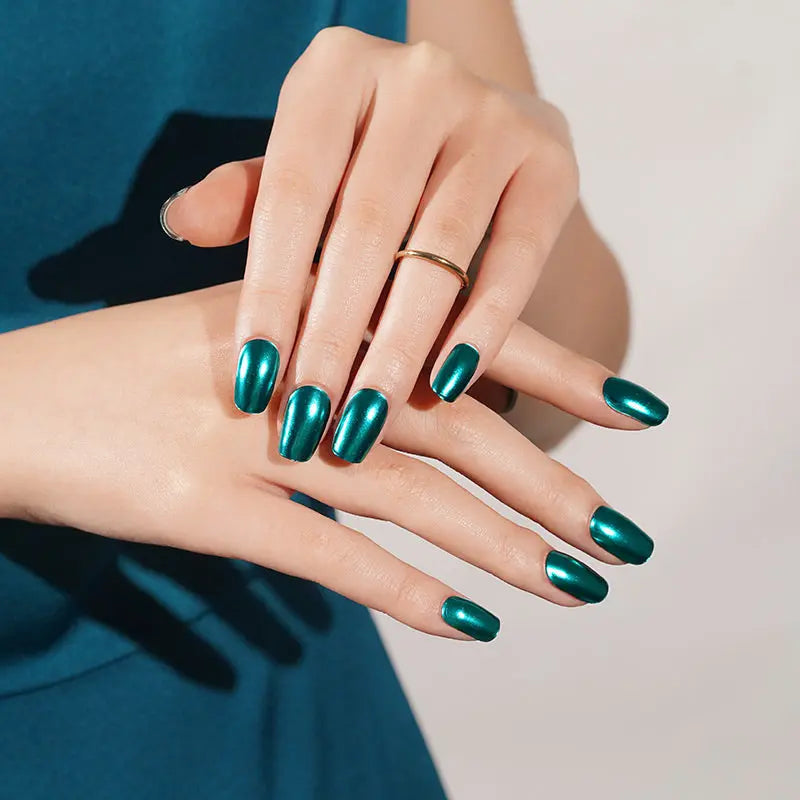 Customizable Mirror Gel Stickers Green For Brands — Semi-Cured Gel Nail Wraps