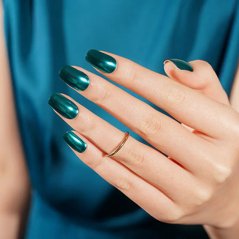 Customizable Mirror Gel Stickers Green For Brands — Semi-Cured Gel Nail Wraps