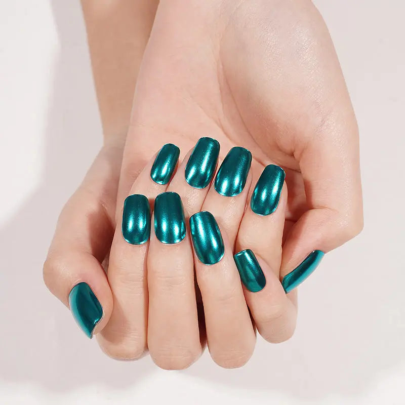 Customizable Mirror Gel Stickers Green For Brands — Semi-Cured Gel Nail Wraps