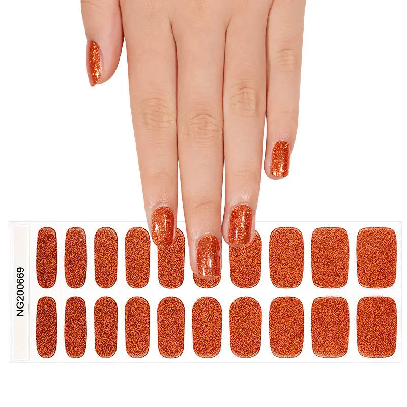 Customizable Orange Glitter Gel Stickers For Brands — Semi-Cured Gel Nail Wraps