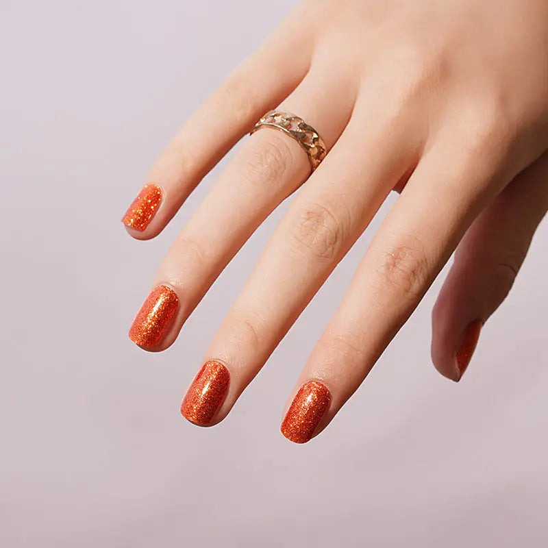 Customizable Orange Glitter Gel Stickers For Brands — Semi-Cured Gel Nail Wraps