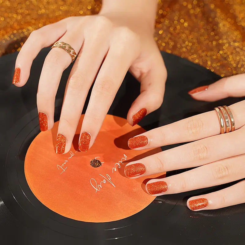 Customizable Orange Glitter Gel Stickers For Brands — Semi-Cured Gel Nail Wraps