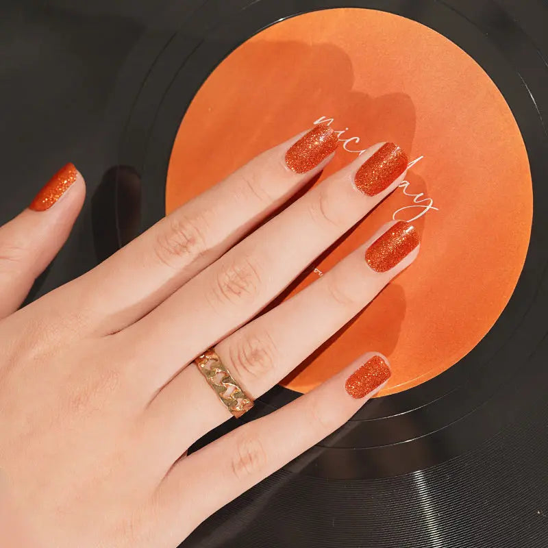 Customizable Orange Glitter Gel Stickers For Brands — Semi-Cured Gel Nail Wraps