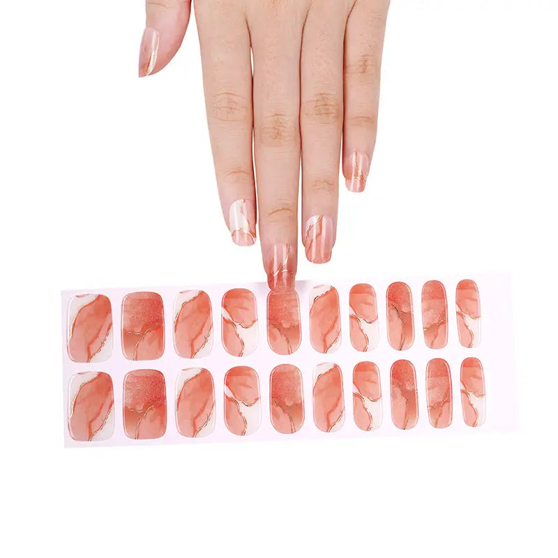 Customizable Pink Marbled Gel Stickers For — Semi-Cured Gel Nail Wraps