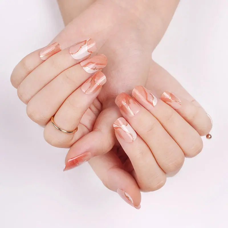 Customizable Pink Marbled Gel Stickers For — Semi-Cured Gel Nail Wraps