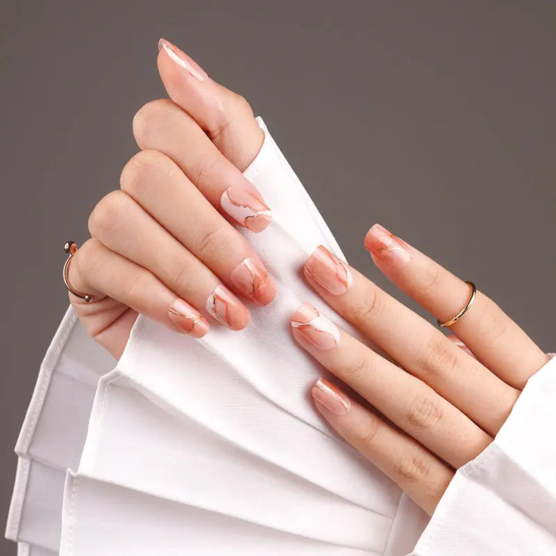 Customizable Pink Marbled Gel Stickers For — Semi-Cured Gel Nail Wraps