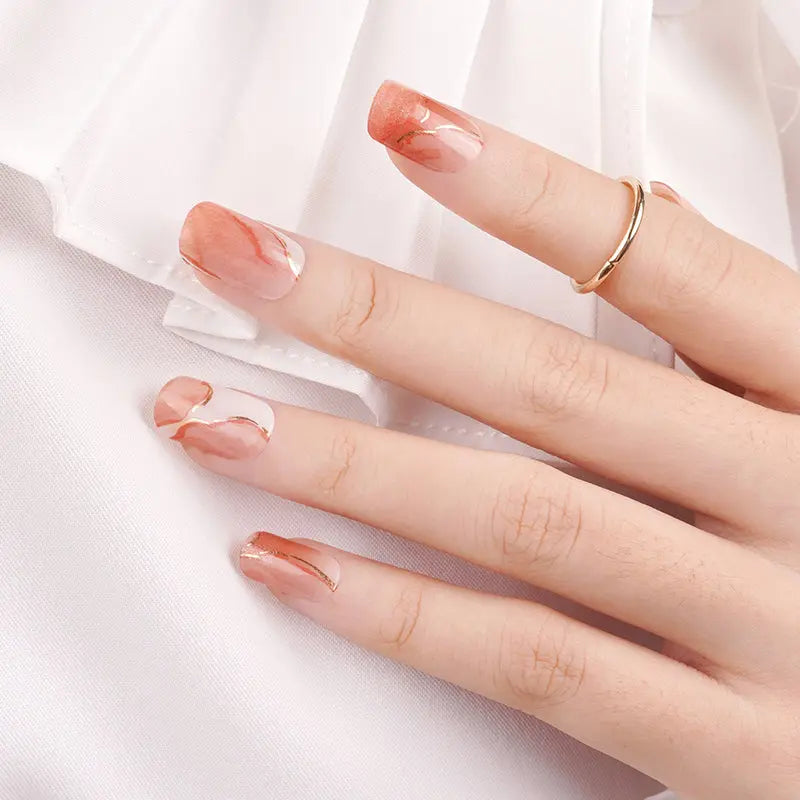 Customizable Pink Marbled Gel Stickers For — Semi-Cured Gel Nail Wraps