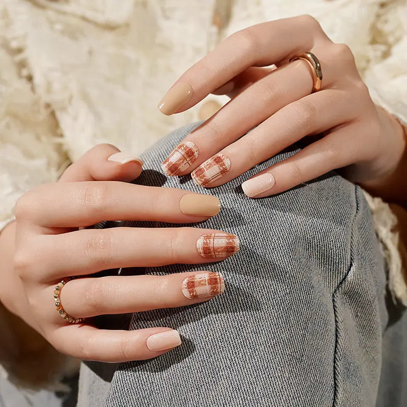 Customizable Plaid Gel Stickers For Brands — Semi-Cured Gel Nail Wraps