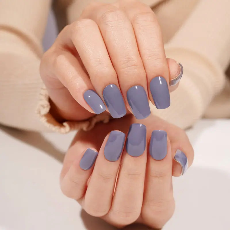 Customizable Solid Gel Stickers Blue Gray For Brands — Semi-Cured Gel Nail Wraps