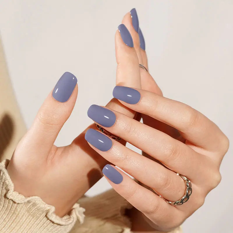 Customizable Solid Gel Stickers Blue Gray For Brands — Semi-Cured Gel Nail Wraps