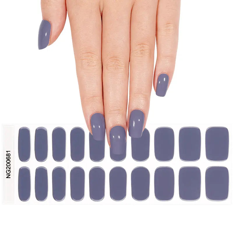 Customizable Solid Gel Stickers Blue Gray For Brands — Semi-Cured Gel Nail Wraps