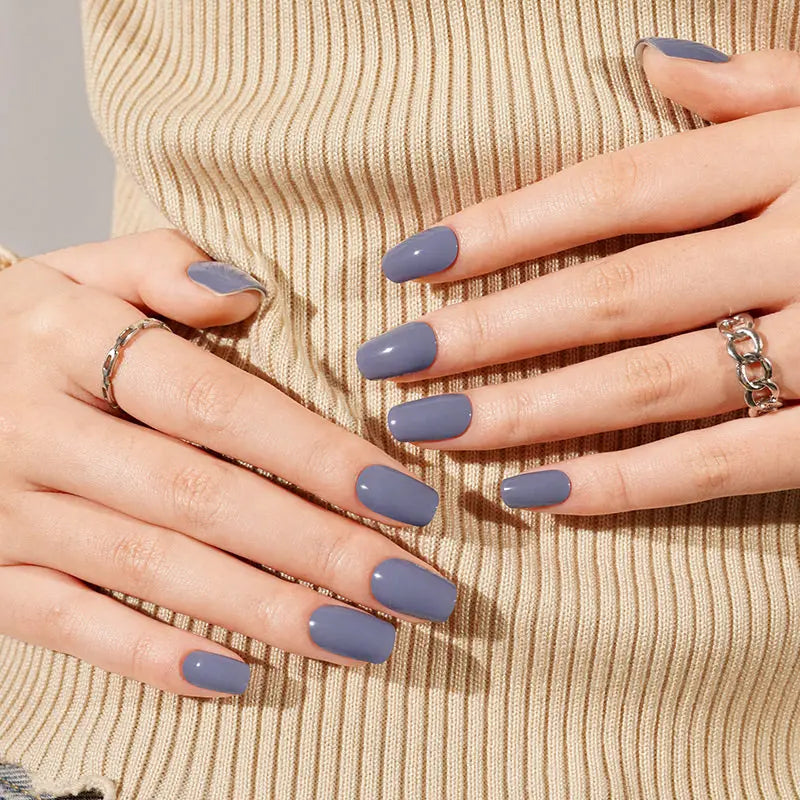 Customizable Solid Gel Stickers Blue Gray For Brands — Semi-Cured Gel Nail Wraps