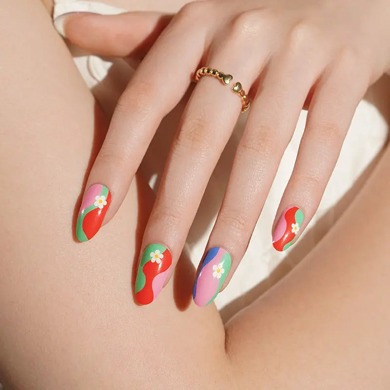 Colorful Wave Patterns And Daisy Gel — Semi-Cured Gel Nail Wraps