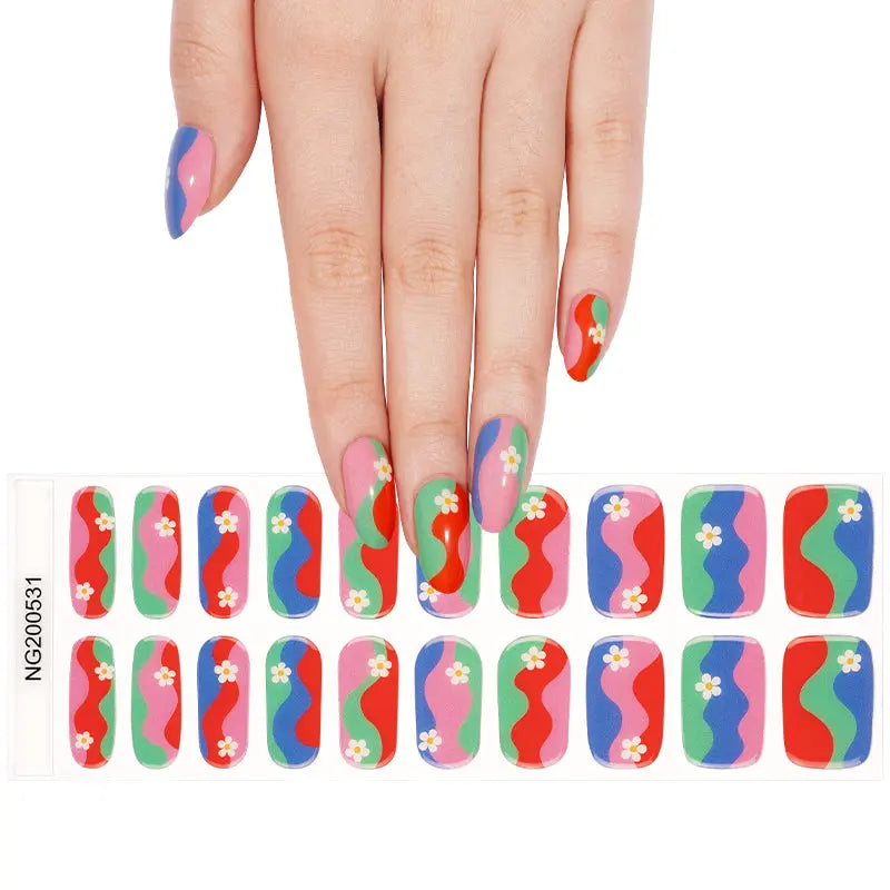 Colorful Wave Patterns And Daisy Gel — Semi-Cured Gel Nail Wraps