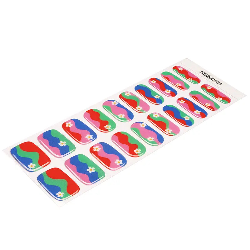 Colorful Wave Patterns And Daisy Gel — Semi-Cured Gel Nail Wraps