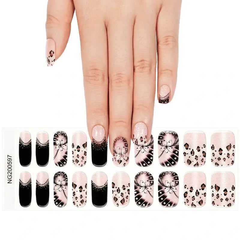 French Gel Stickers Leopard Print — Semi-Cured Gel Nail Wraps