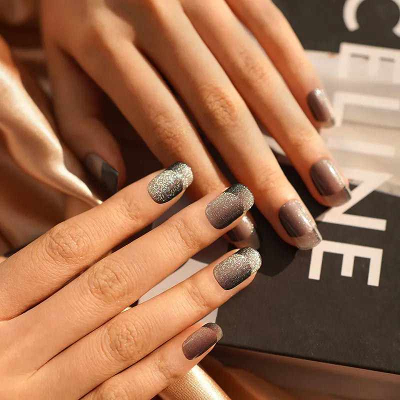 Gel Stickers Double Gradient Cat Eye Manicure — Semi-Cured Gel Nail Wraps