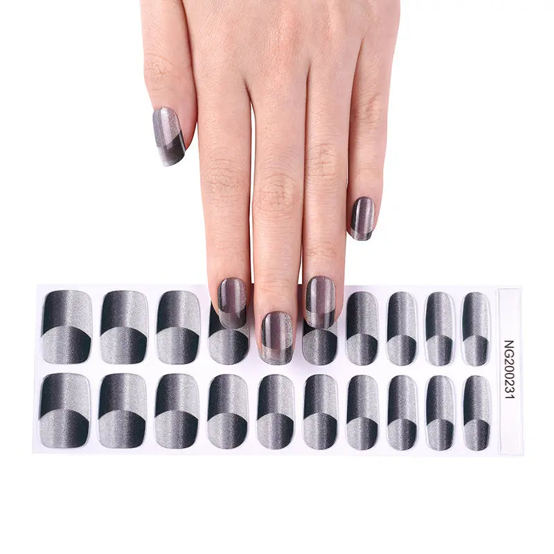 Gel Stickers Double Gradient Cat Eye Manicure — Semi-Cured Gel Nail Wraps
