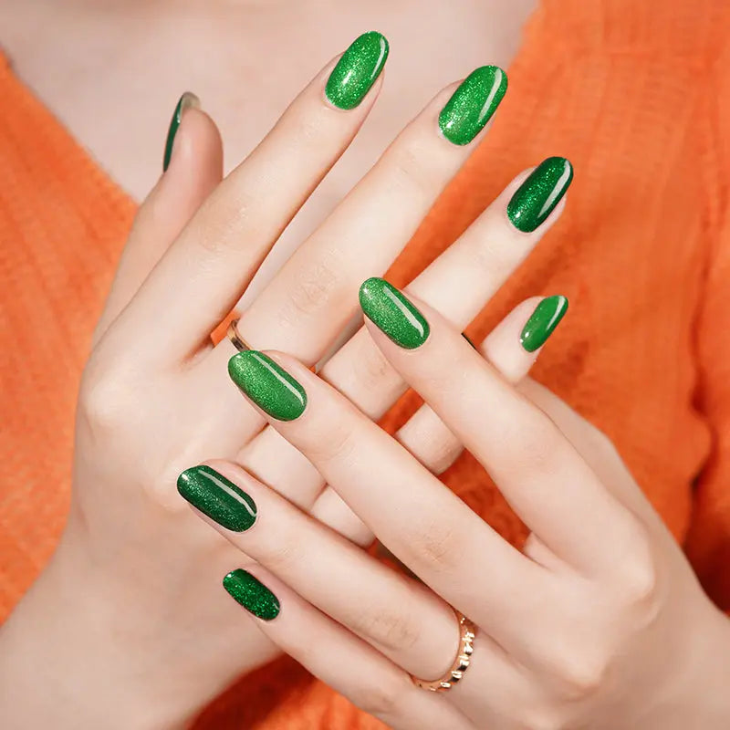 Green Cat-eye Glitter — Semi-Cured Gel Nail Wraps