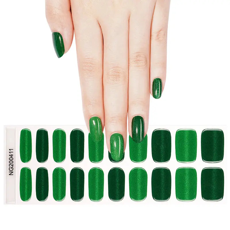 Green Cat-eye Glitter — Semi-Cured Gel Nail Wraps